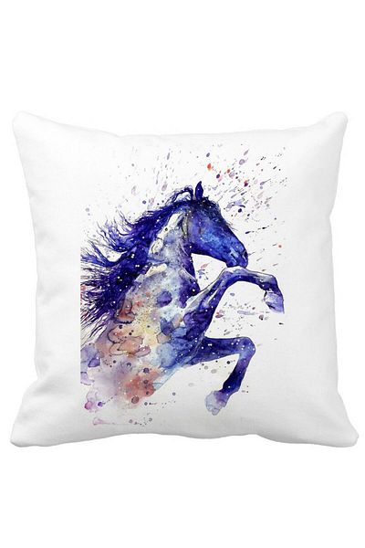 BEKZ Colorful Horse Square Decorative Pillow, 40x40 cm, White, Matte, Removable Cover, Bellows