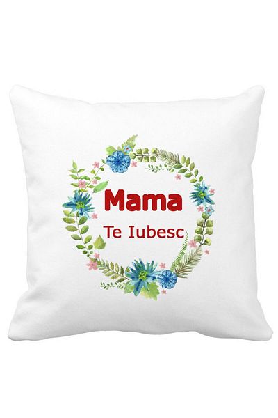 BEKZ Perna Decorativa Patrata Pentru Mama Te iubesc 2,40x40 cm, Alba, Mata, Husa Detasabila, Burduf