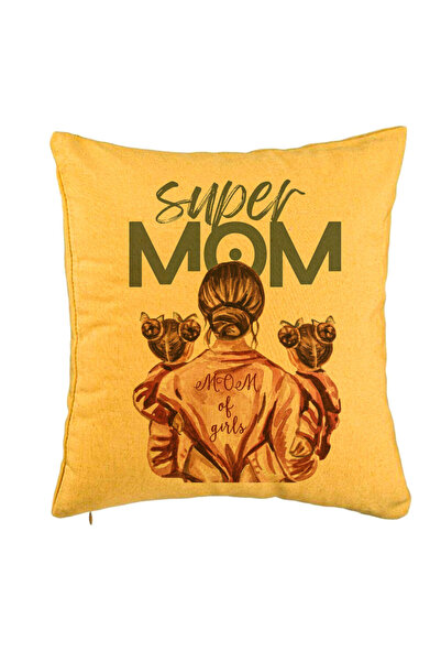 BEKZ Față de pernă, model Super Mom Of Girls, 40x40 cm, galben