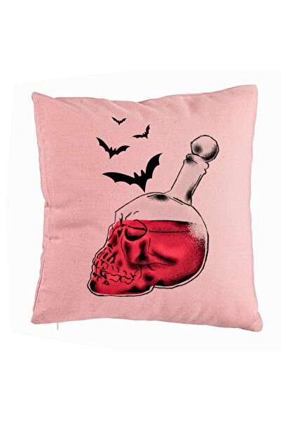 BEKZ Perna Decorativa cu motiv Sticla Craniu de Halloween 1, 40x40 cm, Roz, H...