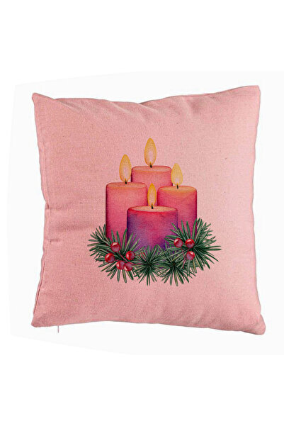 BEKZ Față de pernă cu tematică de Crăciun, 5 lumânări, 40x40 cm, roz