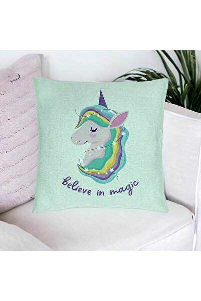 BEKZ Față de pernă, model Unicorns Believe In Magic, 40x40 cm, verde mentă