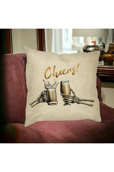BEKZ Perna Decorativa de Halloween si Text Cheers, 40x40 cm, Husa Detasabila, Burduf