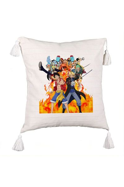 BEKZ Decorative Pillow with Fringes with One Piece Cover, 45x45 cm, Ecru, With Zipper
