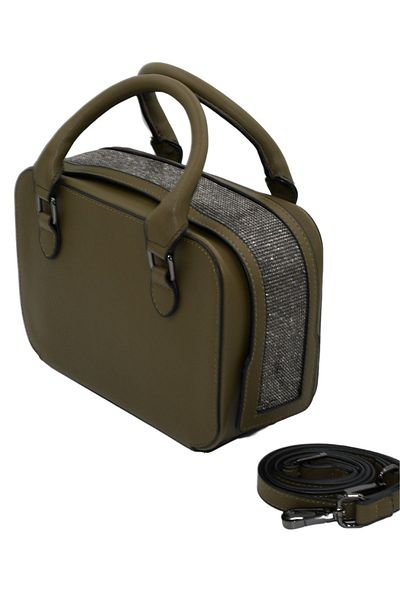 morpelikan Women's Stylish Detailed Zippered Adjustable Cross Strap Khaki Hand and Shoulder Bag