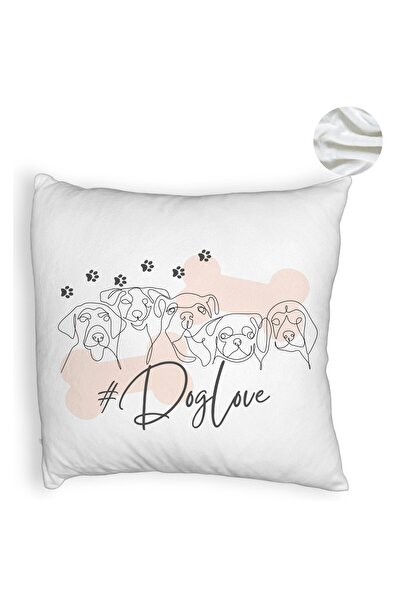 BEKZ Față de pernă pufoasă, model cu dragoste de câini, 40x40 cm, albă