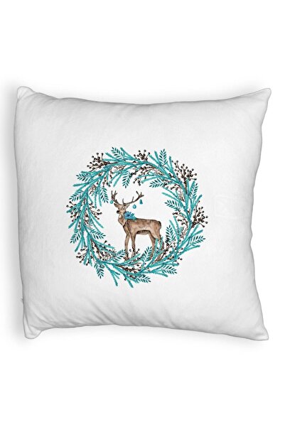 BEKZ Perna Decorativa Fluffy Coronita de Craciun si REN, 40x40 cm, Alba, Husa Detasabila, Burduf