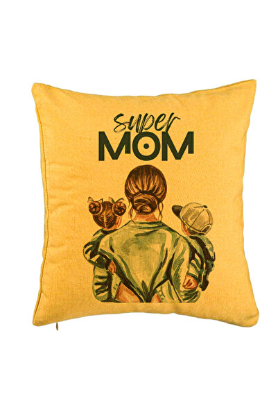 BEKZ Perna Decorativa, Model Super Mom, 40x40 cm, Galben, Husa Detasabila, Bu...