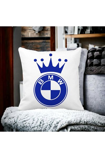 BEKZ Square Decorative Pillow BMW King Emblem, 40x40 cm, White, Matte, Removable Cover, Bellows