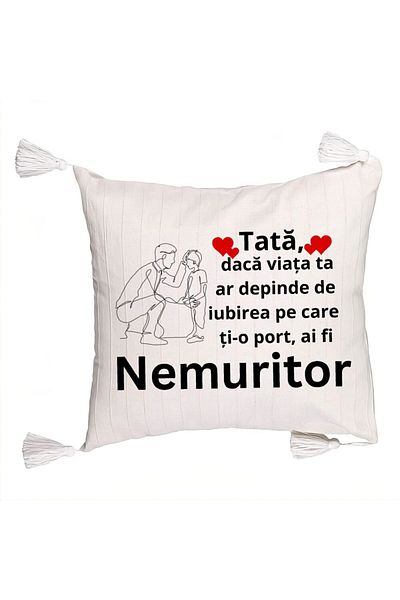 BEKZ Fringed Pillowcase, Pattern for Tata 4, 45x45 cm, Ecru, With zipper
