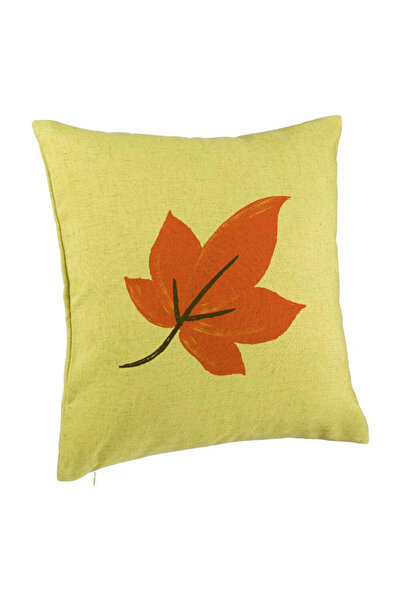 BEKZ Perna Decorativa Frunza de Toamna, 40x40 cm, Verde, Husa Detasabila, Burduf