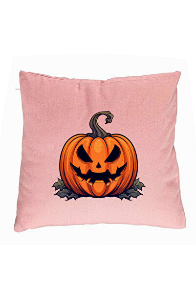 BEKZ Perna Decorativa cu motiv Dovleac de Halloween 1, 40x40 cm, Roz, Husa De...
