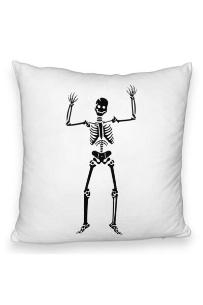 BEKZ Față de pernă pufoasă cu motiv de schelet de Halloween 1, 40x40 cm, albă