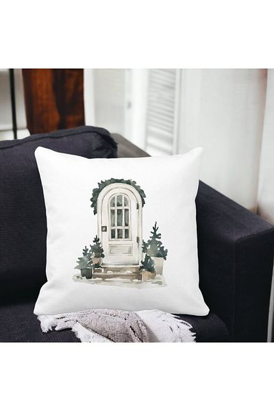 BEKZ Christmas Themed Decorative Pillow, 3, 40x40 cm, White, Matte, Removable Cover, Bellows