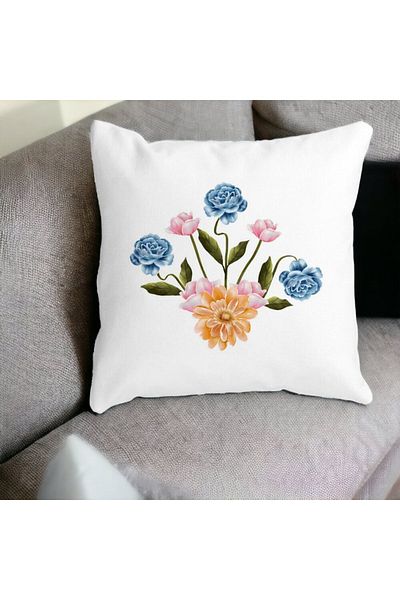 BEKZ Square Floral Pillowcase Pink Gold And Blue, 40x40 Cm, White, Matte