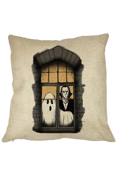 BEKZ Perna Decorativa de Halloween Fantoma si Vampir, 40x40 cm, Husa Detasabila, Burduf