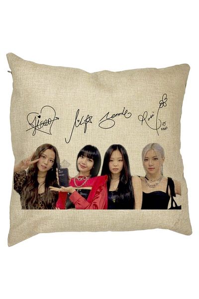 BEKZ Perna Decorativa Patrata Blackpink K-POP semnaturi, 40x40 cm, Husa Detasabila, Burduf