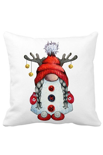 BEKZ Perna Decorativa cu tematica de Craciun, Gnom 2, 40x40 cm, Alba, Mata, Husa Detasabila, Burduf