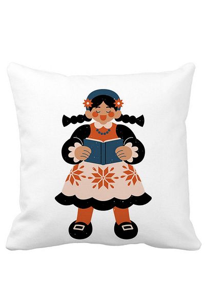 BEKZ Perna Decorativa Patrata Folk, 40x40 cm, Alba, Mata, Husa Detasabila, Burduf