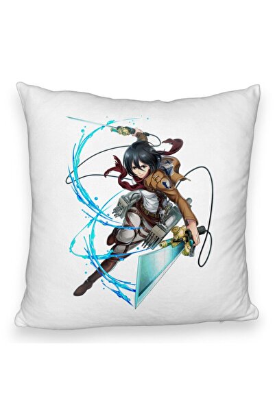 BEKZ Perna Decorativa Fluffy cu Attack on Titan Mikasa, 40x40 cm, Alba, Husa Detasabila, Burduf