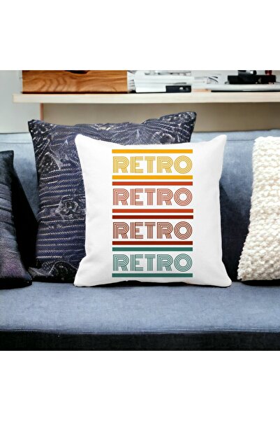 BEKZ Perna Decorativa Patrata Retro Colors, 40x40 cm, Alba, Mata, Husa Detasabila, Burduf