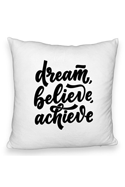 BEKZ Perna Decorativa Fluffy, Model Dream Believe Achieve, 40x40 cm, Alba, Hu...