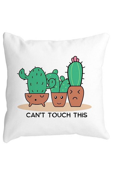 BEKZ Cactus Can&apos;t Touch This Square Decorative Pillow, 40x40 Cm, White, Matte, Removable Cover, Bell