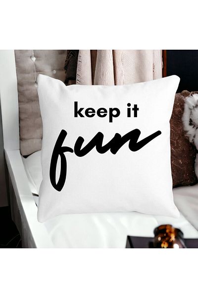 BEKZ Decorative Pillow, Keep it Fun, 40x40 cm, White, Matte, Removable Cover, Bellows