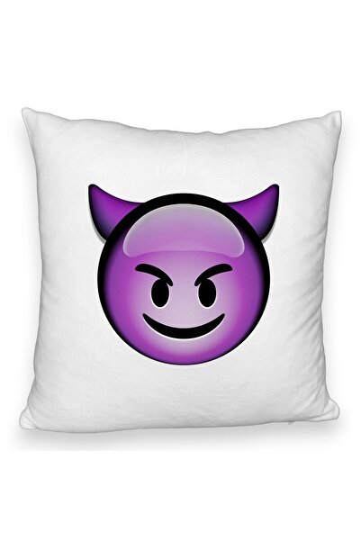 BEKZ Perna Decorativa Fluffy, Model Emoji Diavol, 40x40 cm, Alba, Husa Detasa...