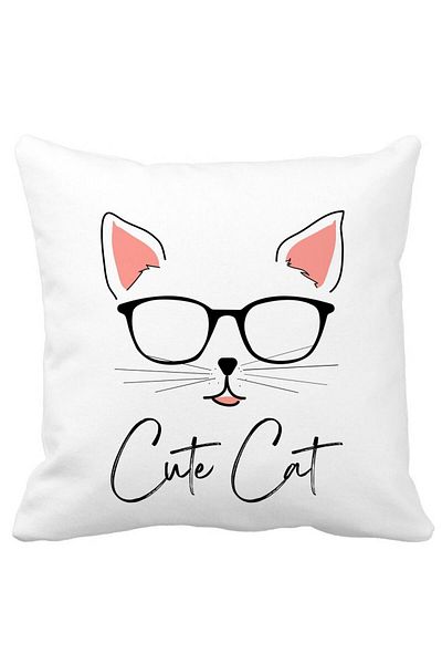 BEKZ Cute Cat Square Pillowcase, 40x40 Cm, White, Matte