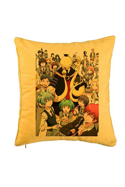 BEKZ Perna Decorativa cu Assasination Classroom, 40x40 cm, Galben, Husa Detasabila, Burduf