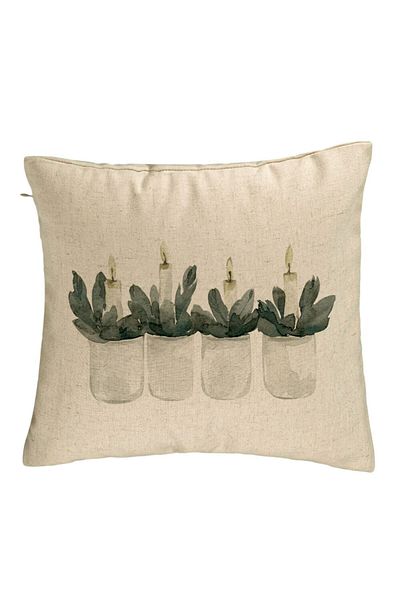 BEKZ Perna Decorativa cu tematica de Craciun, Lumanari 2, 40x40 cm, Bej, Husa Detasabila, Burduf