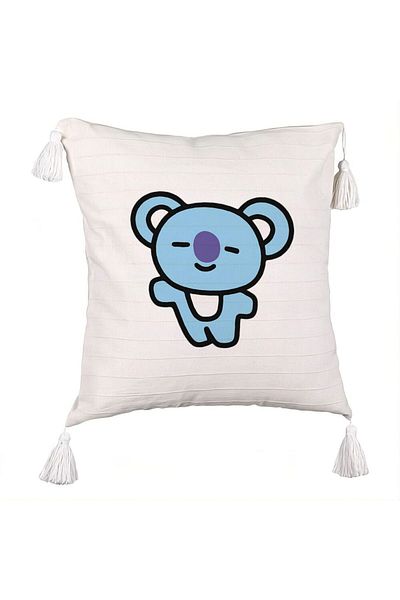 BEKZ Fringed Pillowcase, Koala Bear Pattern, 45x45 cm, Ecru, With Zipper