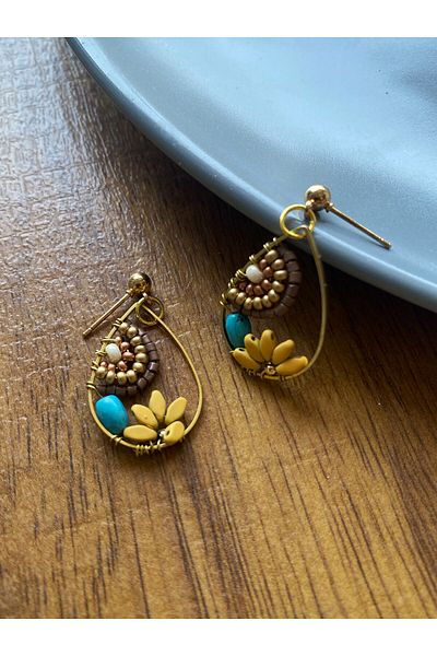 dela otantik Bohemian Floral Drop Earrings - Handmade Multi-Color Authentic Vintage Braided Beaded Bijoux Jewelry