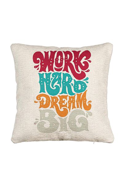 BEKZ Fata de perna Canapea, Model Work Hard Dream Big, 40x40 cm, Cu fermoar