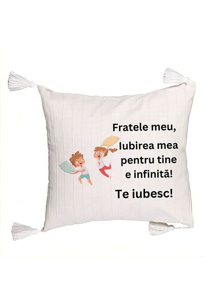 BEKZ Decorative Pillow with Fringes My Brother 6, 45x45 cm, With zipper