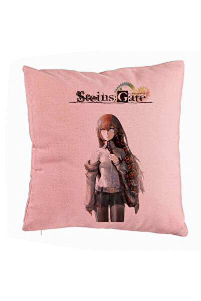 BEKZ Perna Decorativa cu Steins Gate, 40x40 cm, Roz, Husa Detasabila, Burduf