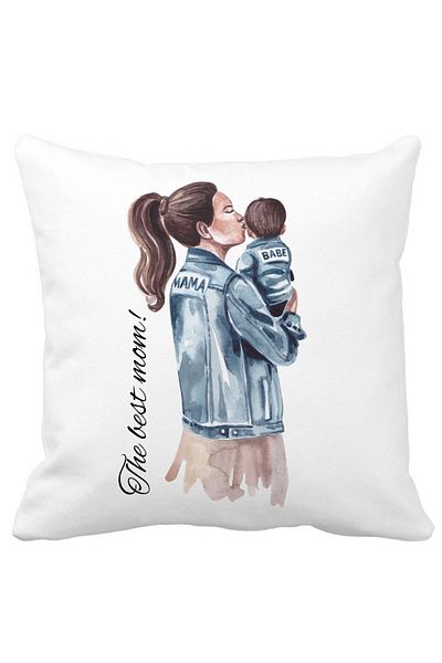 BEKZ Perna Decorativa, The Best Mom 40x40 cm, Alba, Mata, Husa Detasabila, Burduf