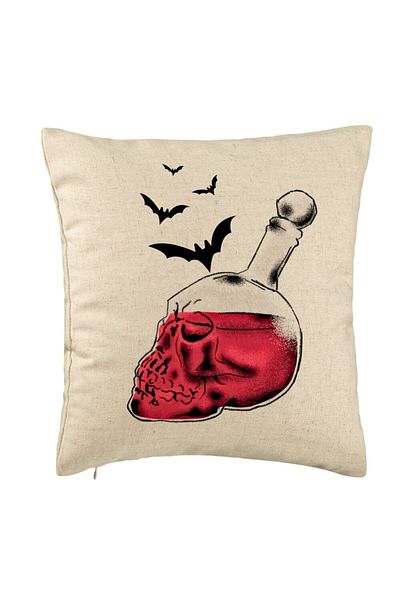 BEKZ Perna Decorativa cu motiv Sticla Craniu de Halloween 1, 40x40 cm, Bej, Husa Detasabila, Burduf