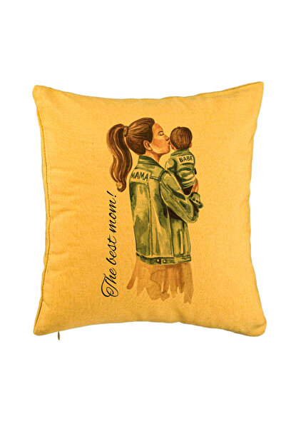 BEKZ Perna Decorativa, Model The Best Mom 40x40 cm, Galben, Husa Detasabila, ...