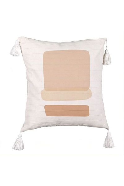 BEKZ Fringed Pillowcase, Abstracta 12 Pattern, 45x45 cm, Ecru, With zipper