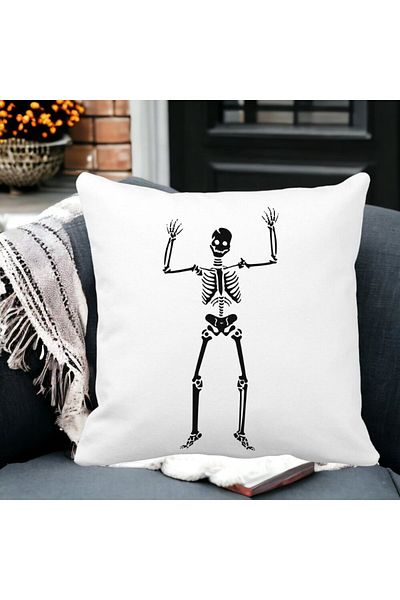 BEKZ Pillowcase With Halloween Skeleton Motif 1, 40x40 Cm, White, Matte