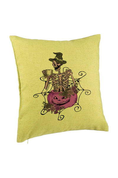 BEKZ Față de pernă cu motiv de schelet de Halloween, 40x40 cm, verde
