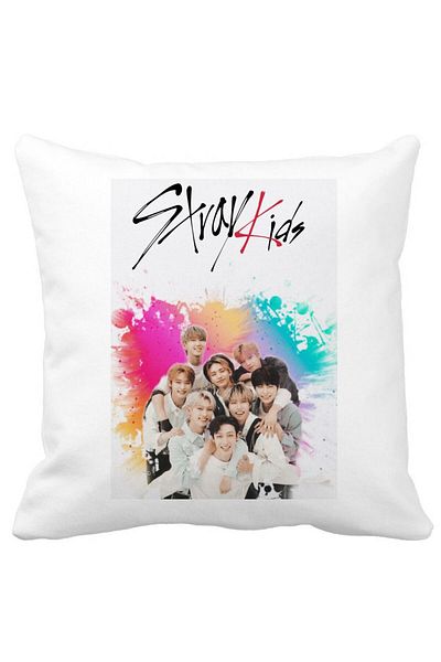 BEKZ Decorative Pillow, Stray Kids 3, 40×40 cm, White, Matte, Removable Cover, Bellows
