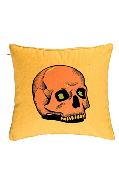 BEKZ Perna Decorativa cu motiv Craniu de Halloween, 2, 40x40 cm, Galben, Husa...