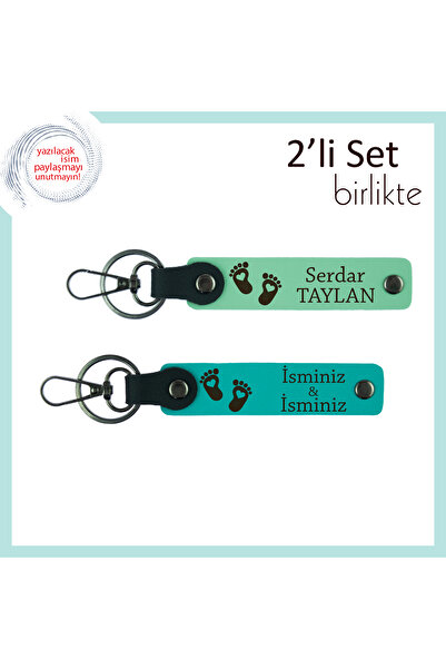 Miaju مجموعة سلسلة مفاتيح على شكل قدم طفل قابلة للكتابة بالاسم الشخصي للأم وا...