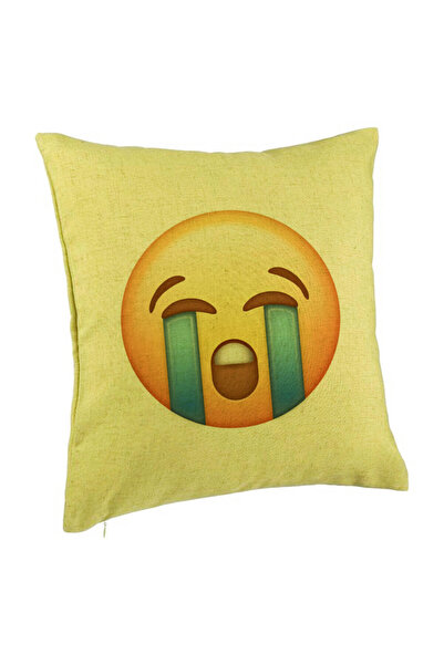 BEKZ Perna Decorativa, Model Emoji Cry, 40x40 cm, Verde, Husa Detasabila, Burduf