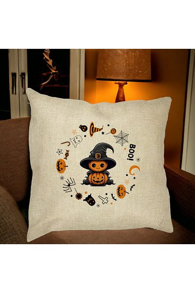 BEKZ Perna Decorativa cu motiv de Halloween 7, 40x40 cm, Husa Detasabila, Burduf