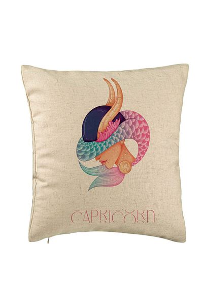 BEKZ Perna Decorativa, Model Zodia Capricorn, 40x40 cm, Bej, Husa Detasabila, Burduf