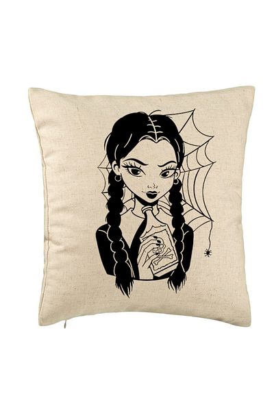 BEKZ Față de pernă, model Wednesday Addams 7, 40x40 cm, bej
